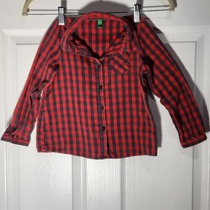 United Colors of Benetton red blue plaid shirt toddlers XS 4-5 yrs.